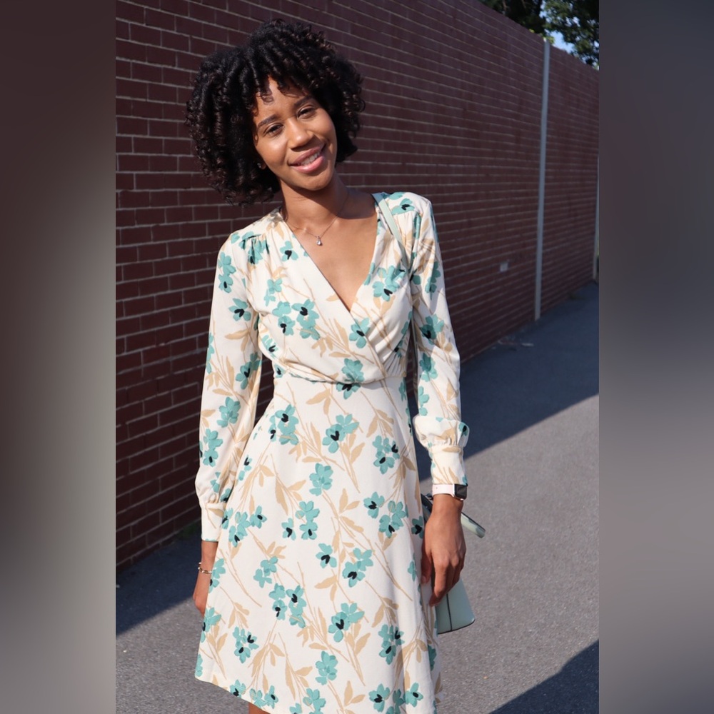 Floral Wrap Dress in Cream and Green